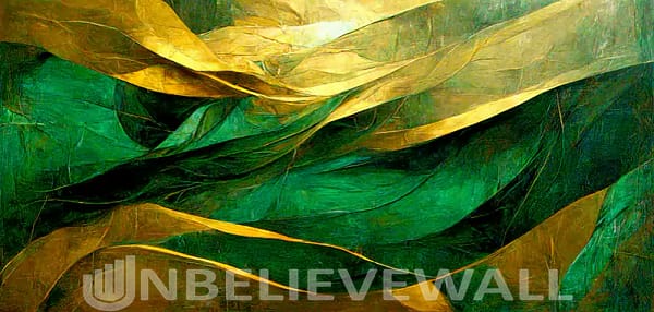Abstract shapes green gold painting v1