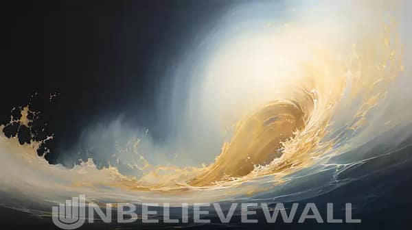 Big wave black white gold blue painting v1