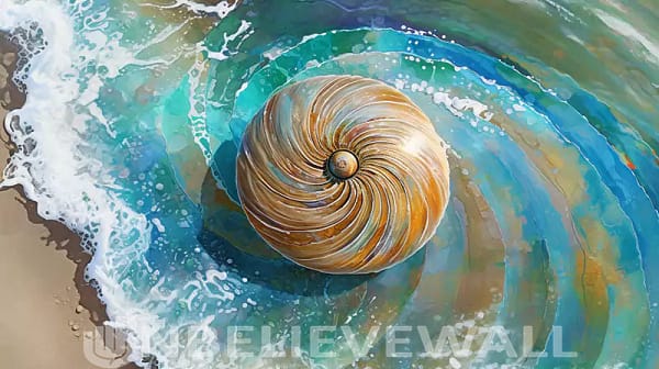 Spiral in water blue gold painting v5