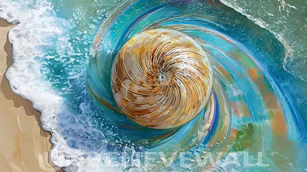 Spiral in water blue gold painting v9