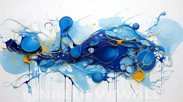Fluid colors blue gold white painting v2