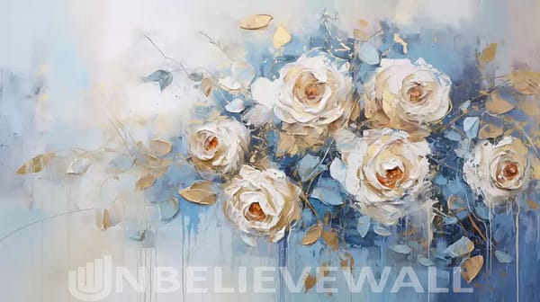 White roses blue gold white painting v2
