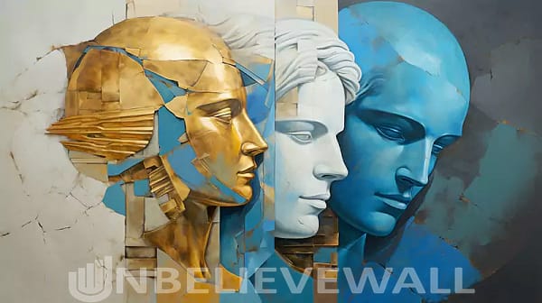 Sculptural faces blue gold white greek v6