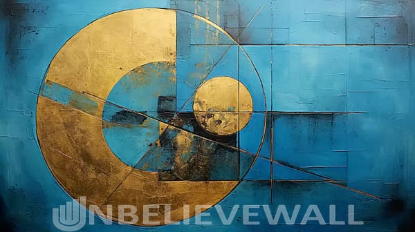 Abstract geometric shapes blue gold painting