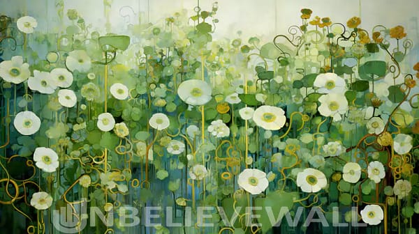 Abstract flower green gold painting v1