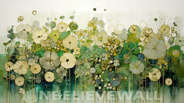 Abstract flower green gold painting v3