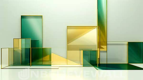 Various geometric shapes green gold 3d