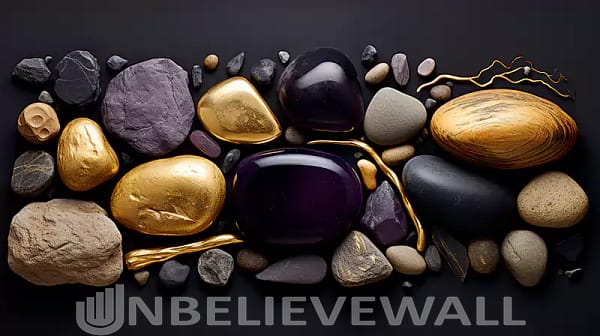 Rocks various shapes purple black gold stones v1