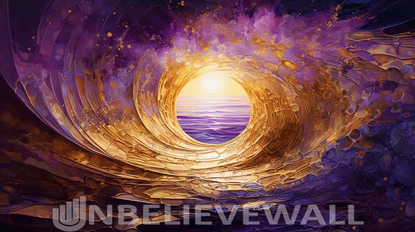 Abstract wave purple gold painting v1