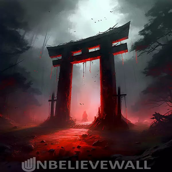 Evil japanese torii red black surrealism